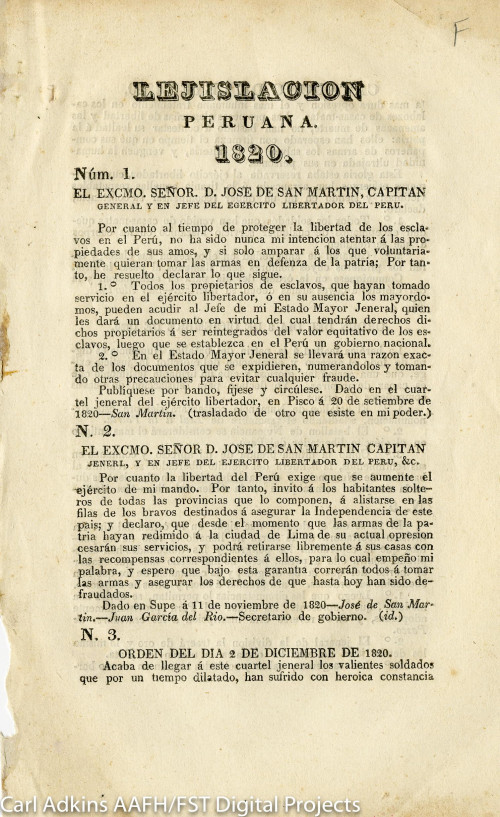 Lejislación Peruana 1820