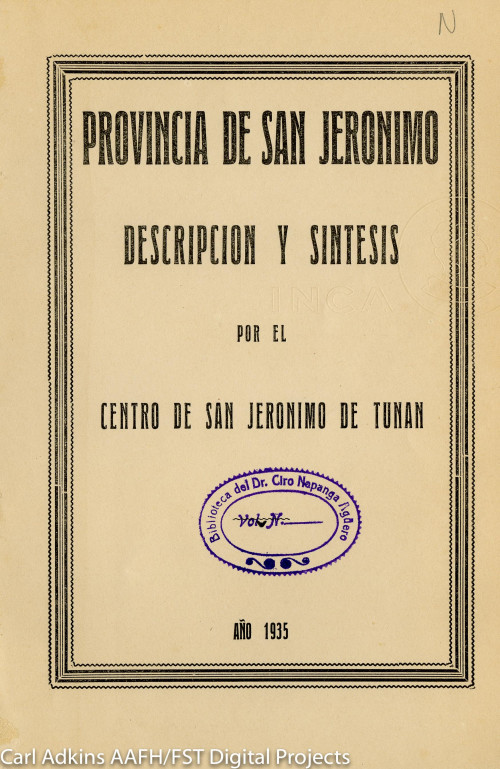 Provincia de San Jerónimo; descripción y síntesis