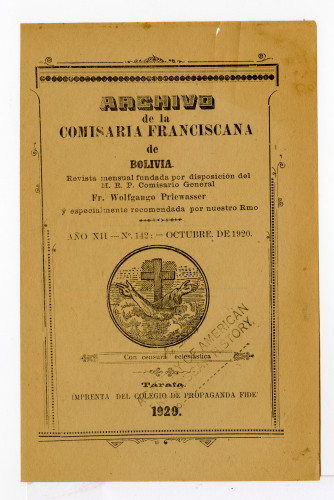 Archivo de la Comisaría Franciscana de Bolivia. No.142