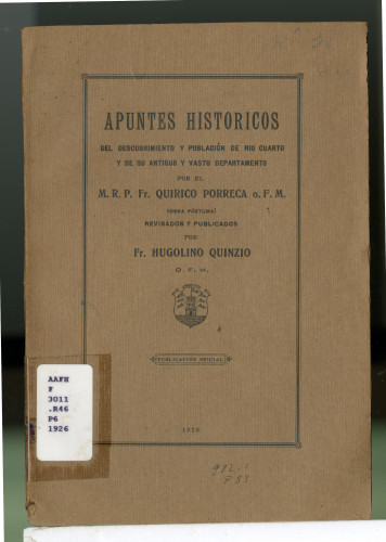 247 Apuntes Historicos del descubrimiento y población de rio cuarto y de su antiguo y vasto departamento