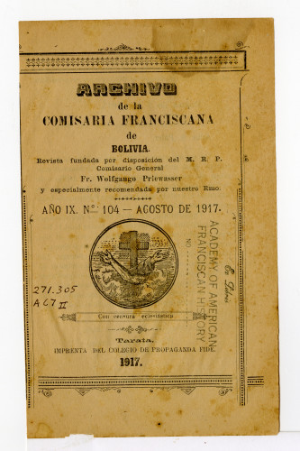 Archivo de la Comisaría Franciscana de Bolivia. No.104