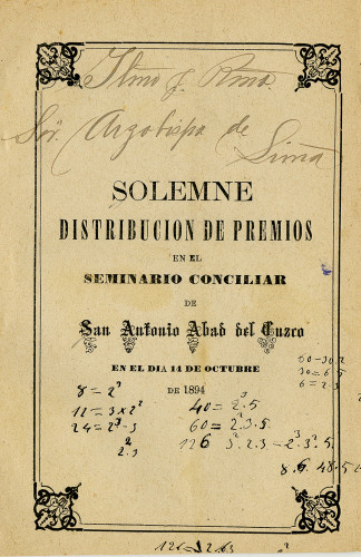 Solemne distribucion de premios en el Seminario Conciliar de San Antonio Abad del Cuzco en el dia 14 de Octubre de 1894