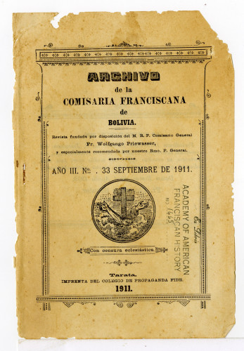 Archivo de la Comisaría Franciscana de Bolivia. No. 33