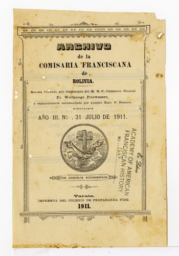 Archivo de la Comisaría Franciscana de Bolivia. No. 31
