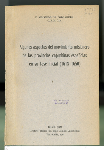 283 Algunos aspects del movimiento misionerode las provincias capuchinas españolas en su fase inicial (1618-1650)