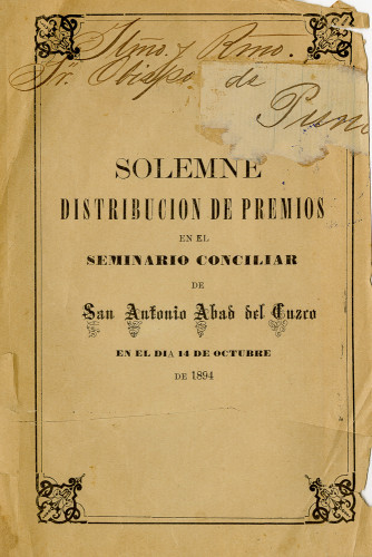 Solemne distribución de premios en el Seminario Conciliar de San Antonio Abad del Cuzco en el dia 14 de Octubre de 1894