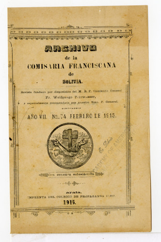 Archivo de la Comisaría Franciscana de Bolivia. No. 74