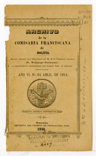 Archivo de la Comisaría Franciscana de Bolivia. No. 64