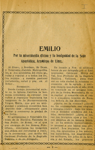 Emilio por la Miseridordia Divina y la benignidad de la Sede Apostólica Arzobispo de Lima