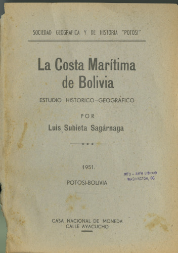 159 La Costa Marítima de Bolivia studio historico-geografico
por Luis Subieta Sagarnaga