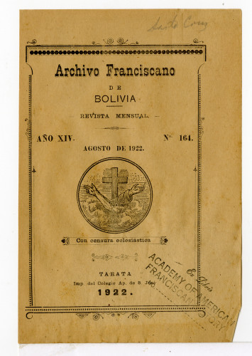 Archivo Franciscano de Bolivia Revista Mensual. No. 164