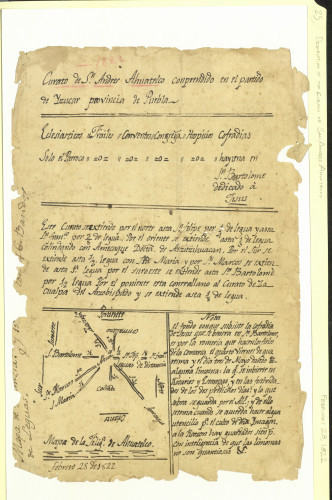 Description of the Curato de San Andres Ahuatelco, manuscript with small map detail, February 28, 1822 [Manuscript AAFH 3-25]. Mexico City and Spanish government manuscripts and miscellaneous: 1628-1823 (Manuscript AAFH 3)