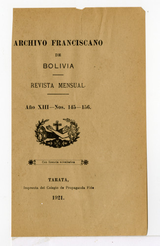 Archivo Franciscano de Bolivia Revista Mensual. No. 145-156