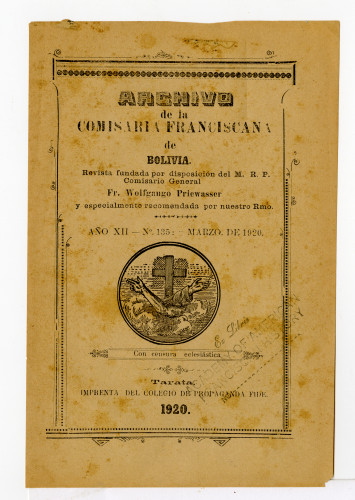 Archivo de la Comisaría Franciscana de Bolivia. No.135