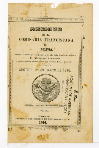 Archivo de la Comisaría Franciscana de Bolivia. No. 89