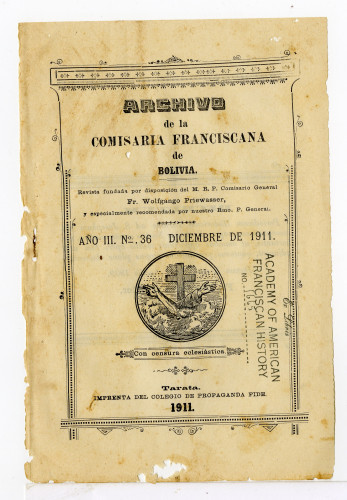 Archivo de la Comisaría Franciscana de Bolivia. No. 36