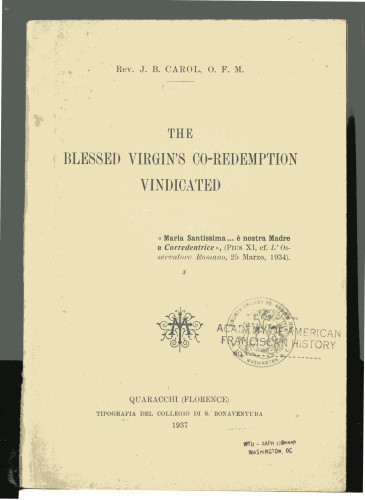 (23 incomplete) The Blessed Virgin's Co-redemption Vindicated