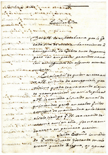 Fernando de Rivera Y Moncada to Viceroy Bucareli asking if the government should pay  workmen building new missions. Repeating request to retire. Monterey, October 20, 1775	[MSS.AAFH.002-027]
Alta California manuscripts: 1764-1797