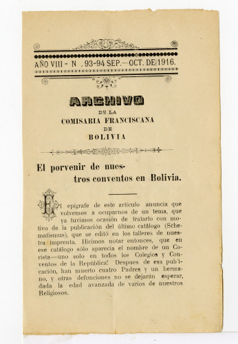 Archivo de la Comisaría Franciscana de Bolivia. No. 93-94
