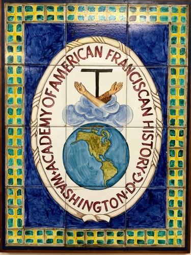 Tile mosaic relocated from Berkley California. Now in Oceanside California in the offices of the Academy of American Franciscan History.