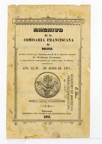 Archivo de la Comisaría Franciscana de Bolivia. No. 30