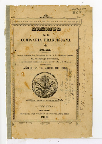 Archivo de la Comisaría Franciscana de Bolivia. No. 16