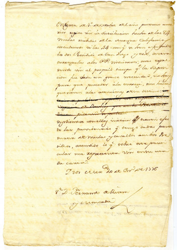 Viceroy Bucareli to Fernando de Rivera Y Moncada. Mexico City, January 20, 1776 [MSS.AAFH.002-031]
Alta California manuscripts: 1764-1797