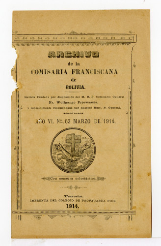 Archivo de la Comisaría Franciscana de Bolivia. No. 63
