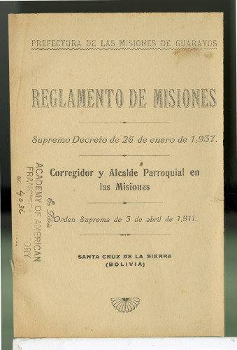 293 Reglamento de Misiones Corregidor y Alcalde Parroquial en las Misiones