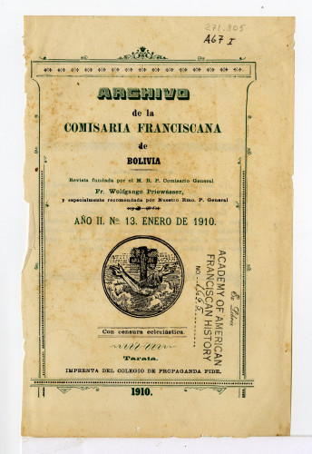 Archivo de la Comisaría Franciscana de Bolivia. No. 13
