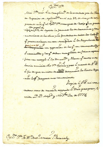 Lorenzana to Viceroy Bucareli. Mexico City, November 20, 1771 [MSS.AAFH.002-002]
Alta California manuscripts : 1764-1797
ARCH/MSS | 1764-1797