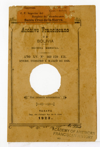 Archivo Franciscano de Bolivia Revista Mensual. No. 169,170,171