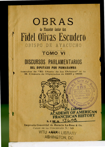 156 Obras de Monseñor doctor don Fidel Olivas Escudero
Obispo de Ayacucho