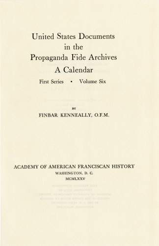 United States documents in the Propaganda Fide archives; a calendar v.6