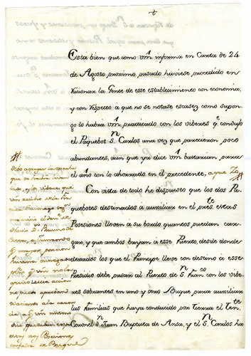 Viceroy Bucareli to Fernando de Rivera Y Moncada	 proposing measures for supplying the California garrisons, colonists, and Missions so that such strict rationing will not be necessary in the future. Mexico City, January 20, 1776 [MSS.AAFH.002-038]	
Alta California manuscripts: 1764-1797
ARCH/MSS | 1764-1797
