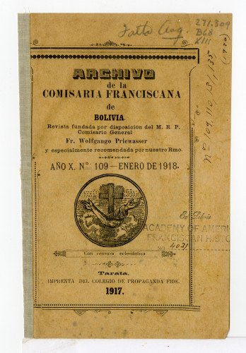 Archivo de la Comisaría Franciscana de Bolivia. No.109