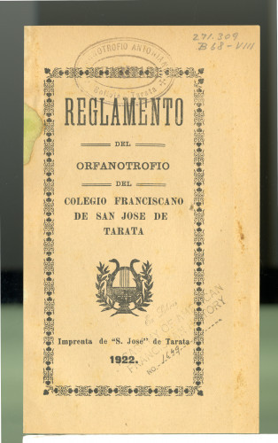 276 Reglamento del Orfanotrofio del Colegio Franciscano de San Jose de Tarata