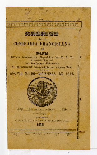 Archivo de la Comisaría Franciscana de Bolivia. No. 96