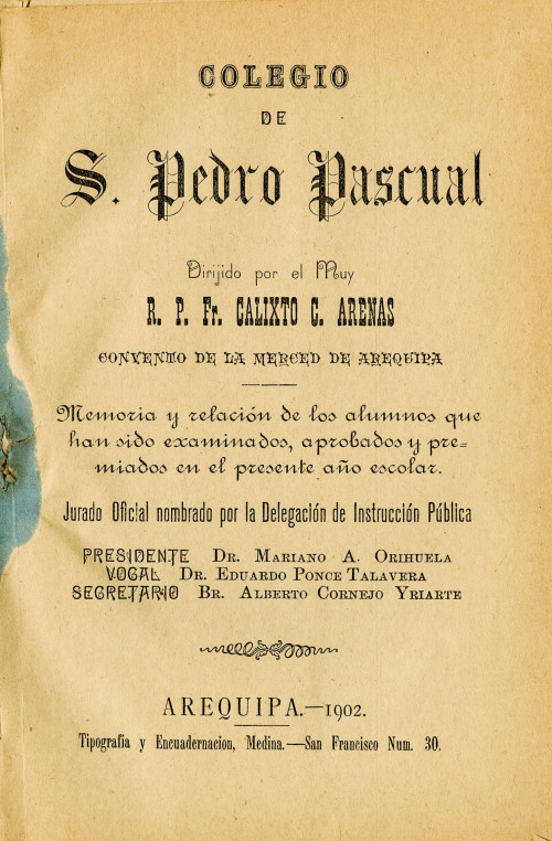 Colegio de S. Pedro Pascual...Memoria y relación de los alumnos que han sido examinados, aprobados y premiados en el presente año escolar