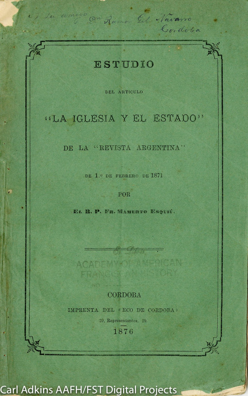 Estudio del articulo "La iglesia y el estado" de la Revista Argentina : de 1.o de febrero de 1871