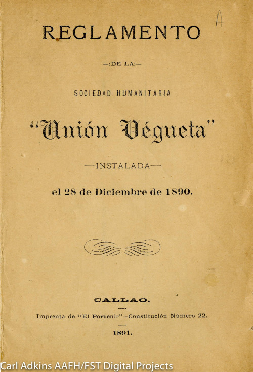 Reglamento de la Sociedad Humanitaria Unio Végueta instalada el 28 de diciembre de 1890