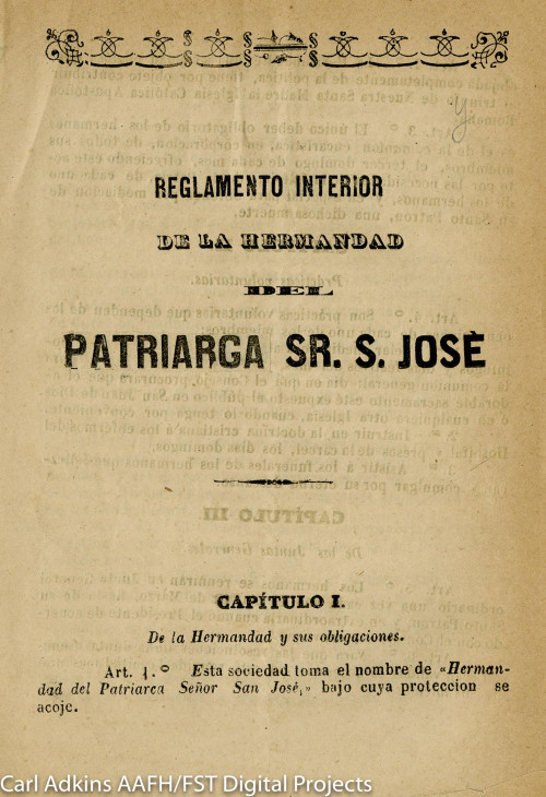 Reglamento interior de la Hermandad del Patriarga Sr. S. José