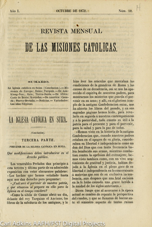 Revista mensual de las misiones católicas; año 1, núm. 10, octubre de 1872