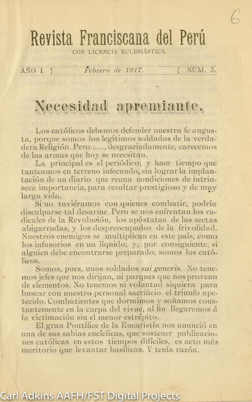 Revista Franciscana del Peru, Año I, febrero de 1917 num. 5