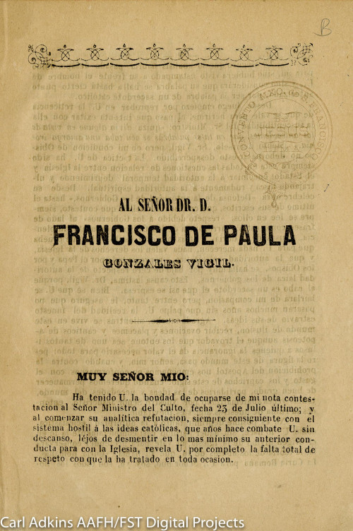 Al Señor Dr. D. Francisco de Paula Gonzales Vigil