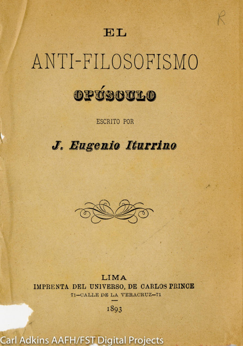 El anti-filosofismo opusculo escrito por J. Eugenio Iturrino