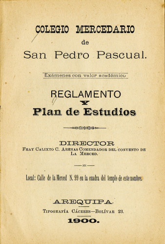 Colegio Mercedario de San Pedro Pascual- Reglamento y Plan de Estudios