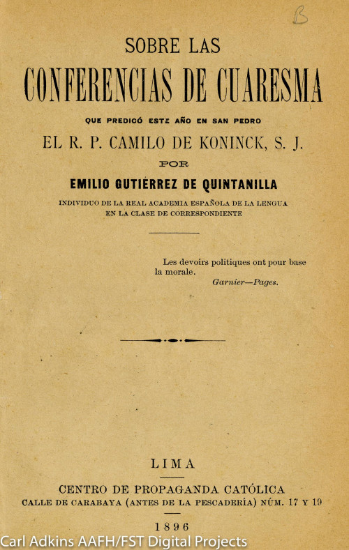 Sobre las conferencias de Cuaresma que predicó este año en San Pedro el R.P. Camilo de Koninck, S.J.