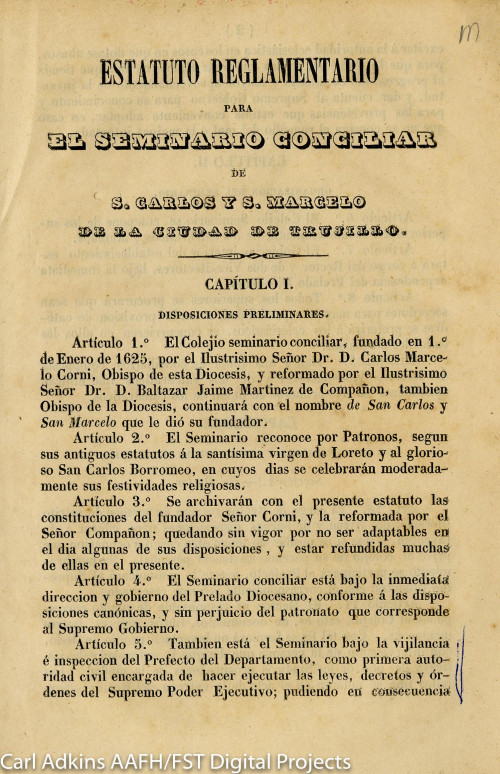 Estatuto reglamentario para el Seminario conciliar de S. Carlos y S. Marcelo de la ciudad de Trujillo