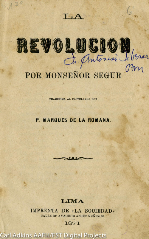 La revolución por Monseñor Segur ; traducida al castellano por P. Marques de la Romana.